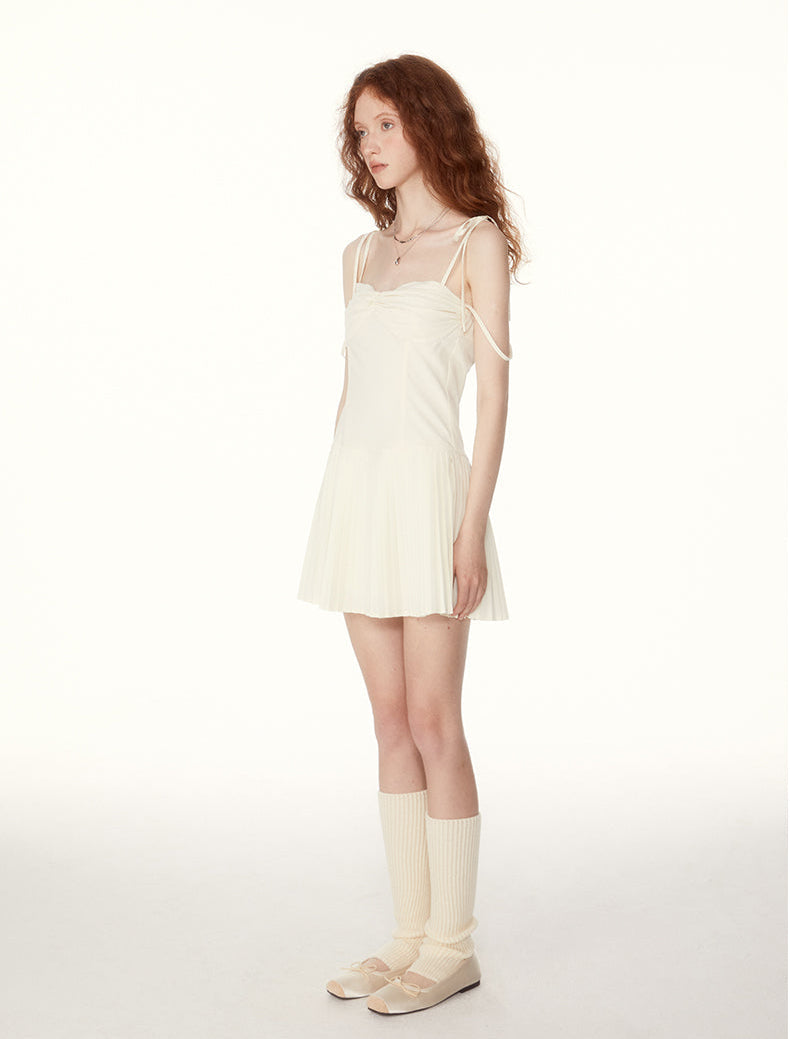 Tie-strap Pleated Mini Dress
