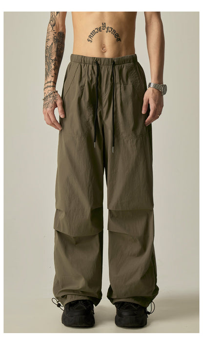 Beige Relaxed Drawstring Track Pants