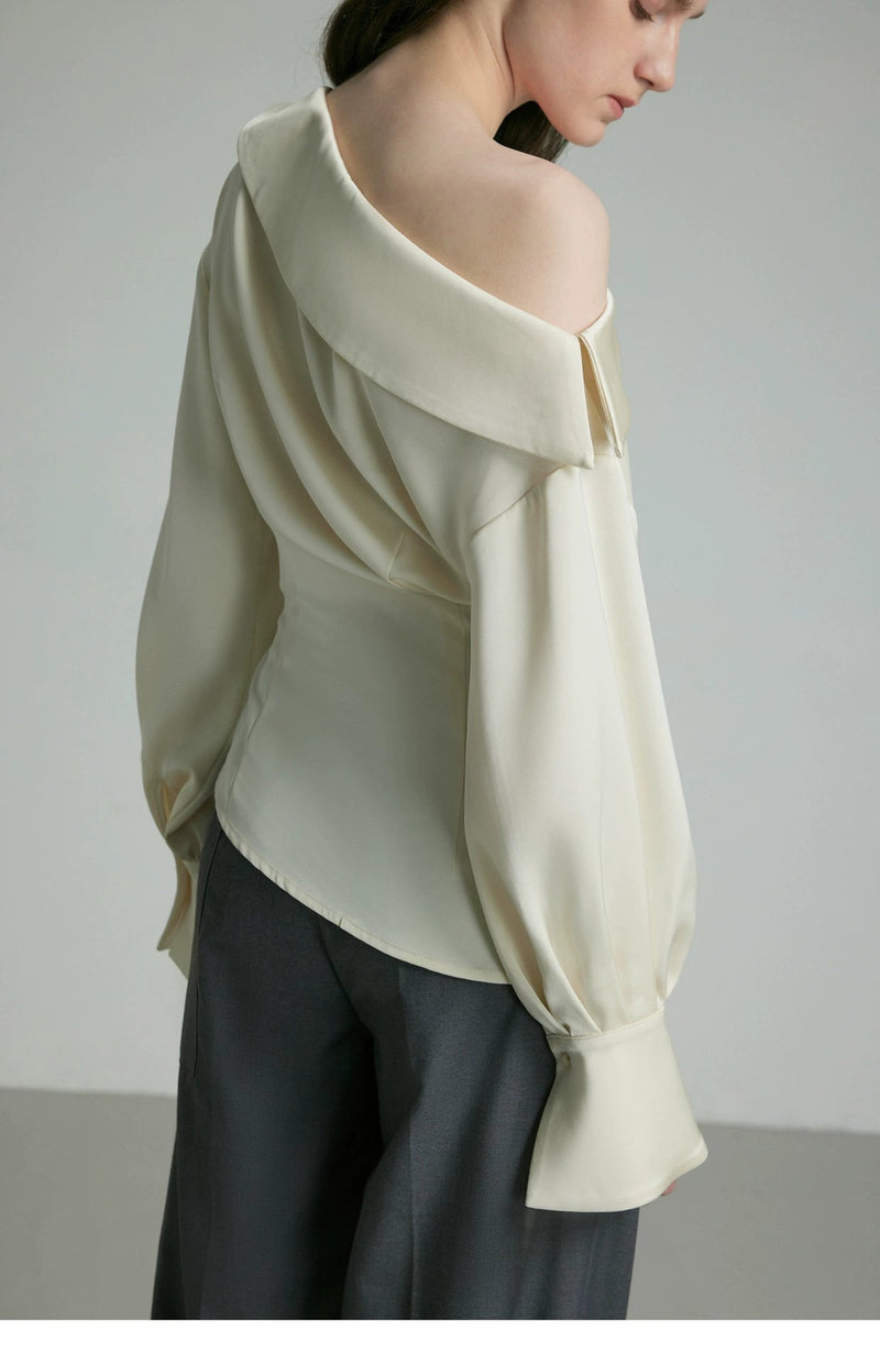 Ivory Draped Balloon Sleeve Blouse