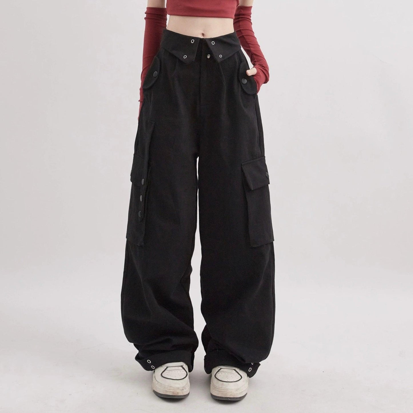 Rayohopp Ultra Wide-leg Cargo Pants - High-waisted Balloon Trousers With Multi-pocket Design (multiple Colors)