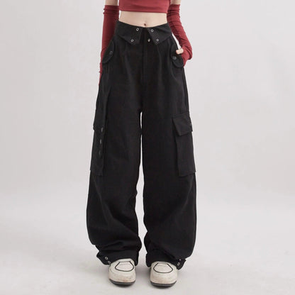 Rayohopp Ultra Wide-leg Cargo Pants - High-waisted Balloon Trousers With Multi-pocket Design (multiple Colors)