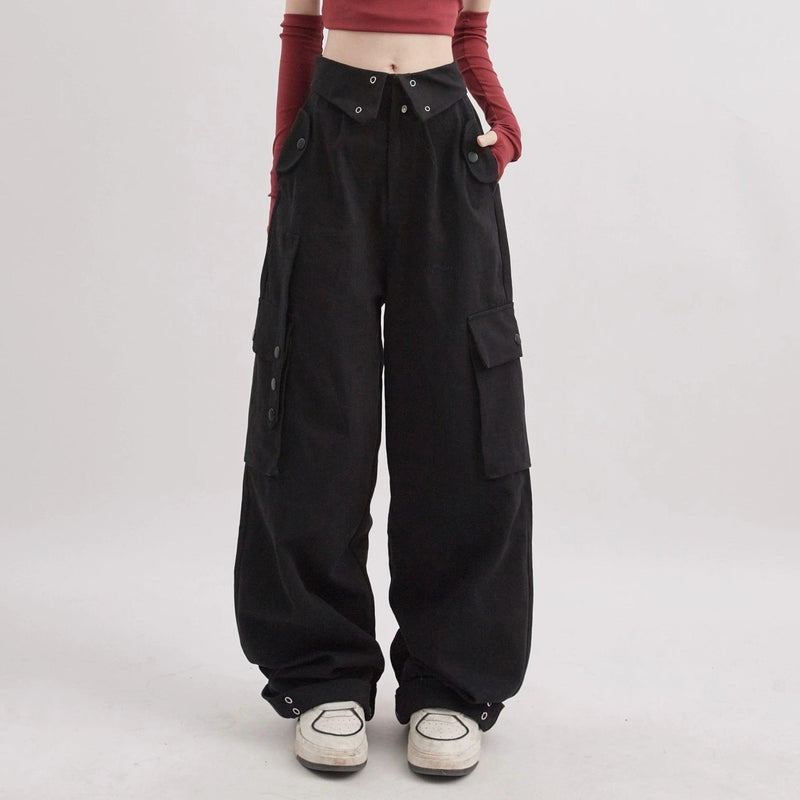 Rayohopp Ultra Wide-leg Cargo Pants - High-waisted Balloon Trousers With Multi-pocket Design (multiple Colors)