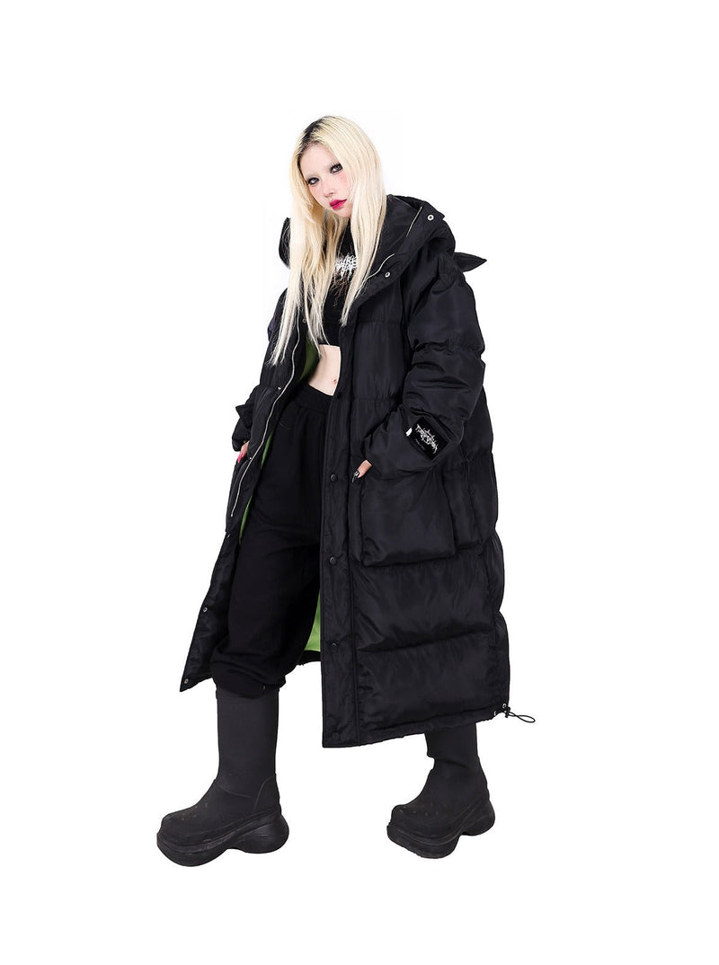 Pinkspink Cat Ear Hooded Puffer Coat - Jet Black
