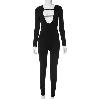 Clothing Autumn Winter Long Sleeve Hollow Out Cutout Jumpsuit