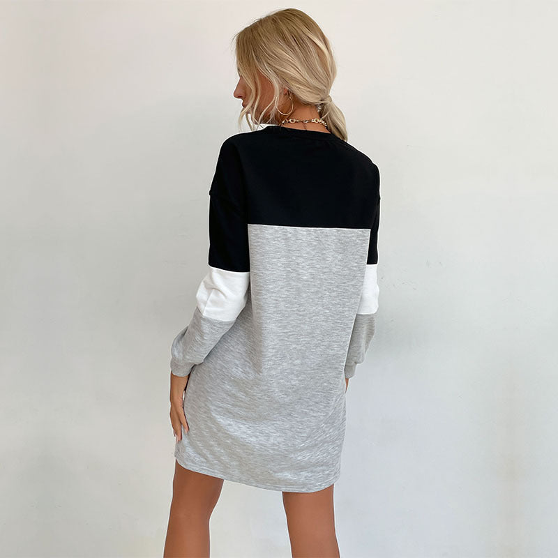 Autumn Wear Long Sleeve Color Matching Sweater Dress