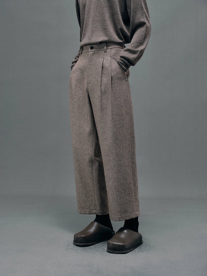 Double-pleated Semi-elastic Waist Cropped Pants