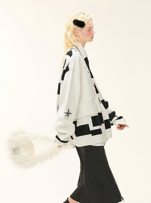 Original Design Garbled Sweater Cardigan Top