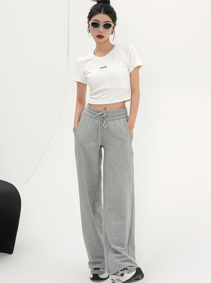 High-waisted Wide-leg Drawstring Pants - Relaxed Fit Lounge Trousers