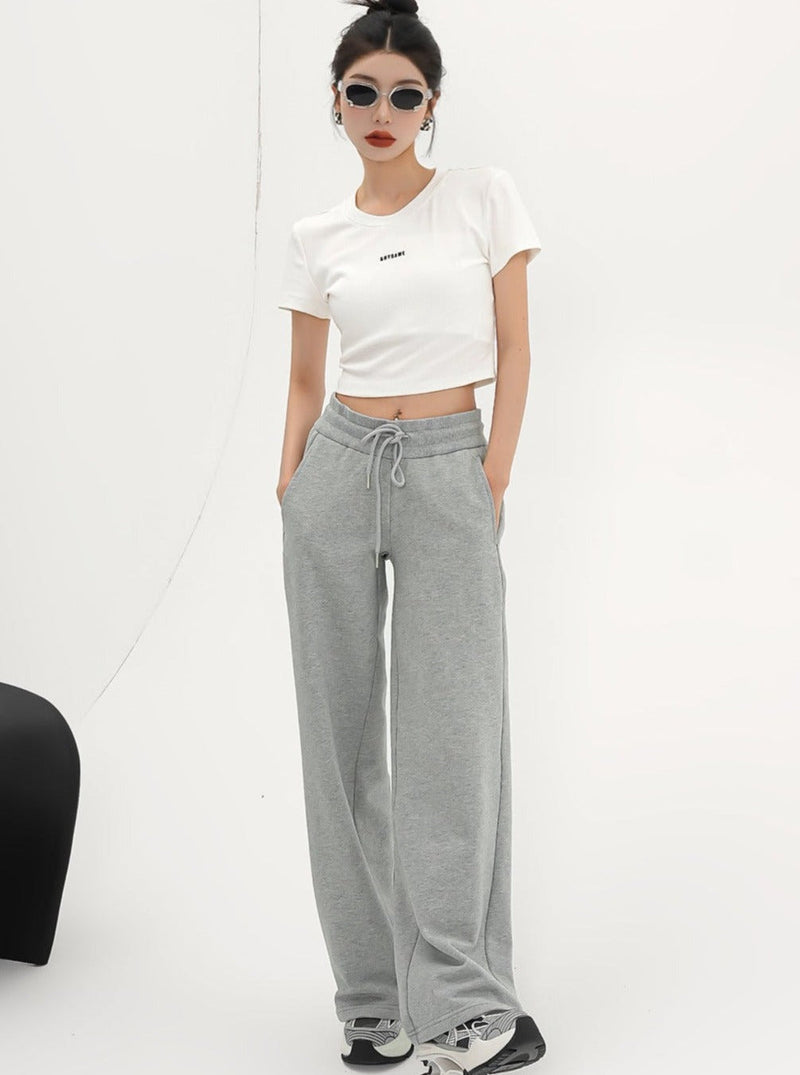 High-waisted Wide-leg Drawstring Pants - Relaxed Fit Lounge Trousers