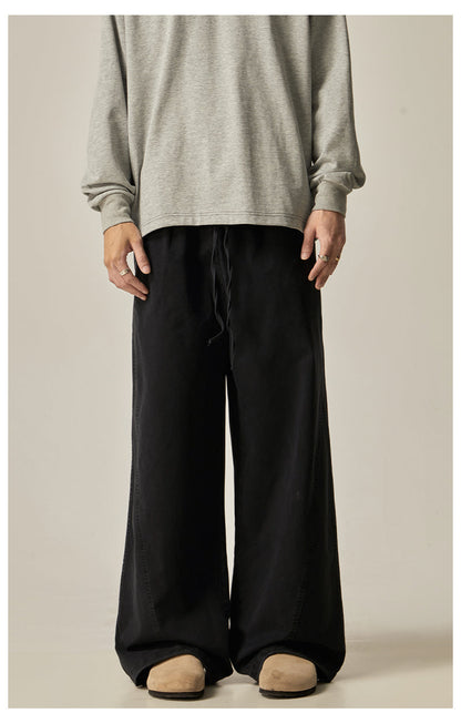 Brown Loose Drawstring Wide Pants