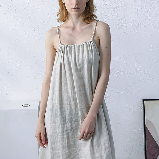Summer Linen Cami Dress Halter Strap Reverse Cotton Linen Niche Design Maxi Dress Clothing