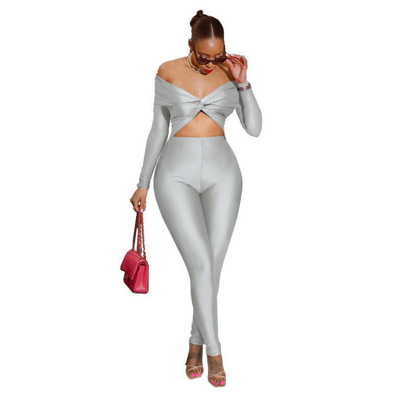 Clothing Collared Twist Hollow Out Cutout Cropped High Waist Long Sleeve Jumpsuit