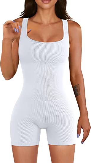 Yoga Jumpsuit Workout Ribbed Square Collar Sleeveless Sports Jumpsuit
