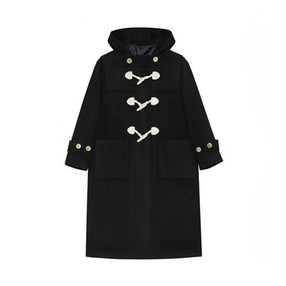 Winter Thicken College Style Hooded Mid-length Melton Wool Coat
