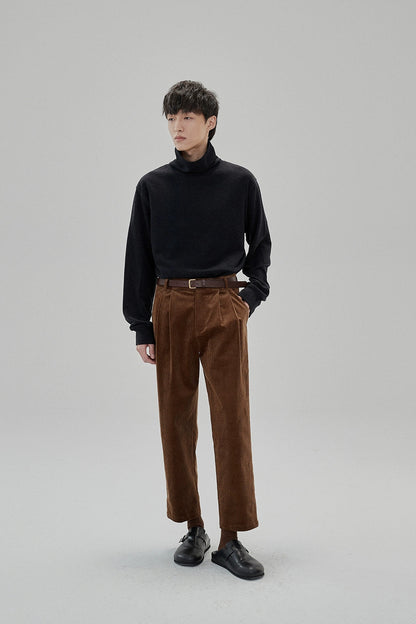 Wide Waist Tab Double-pleated Relaxed Cropped Pants