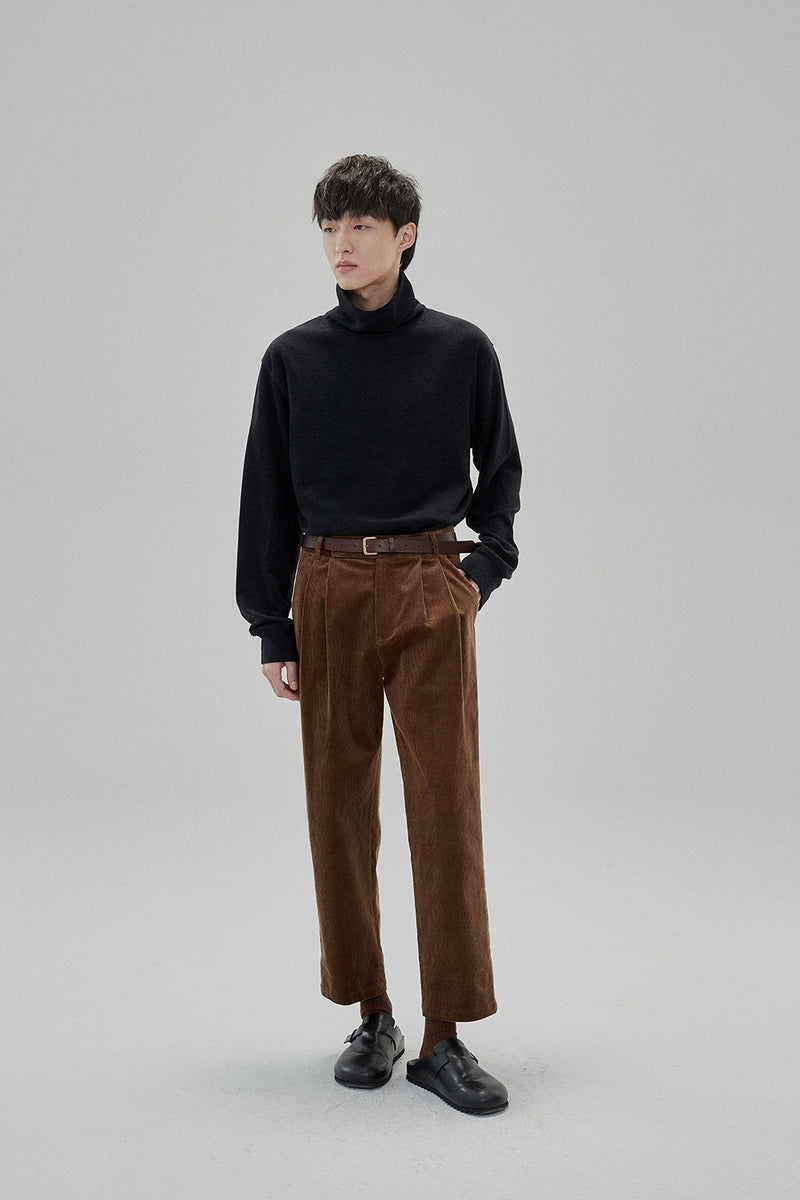 Wide Waist Tab Double-pleated Relaxed Cropped Pants