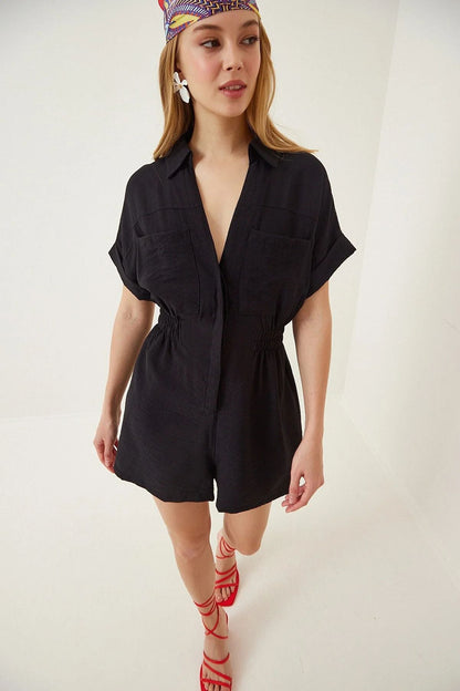 Short Sleeve Waist Controlled Loose Slimming Cotton Linen Wide Leg Shorts