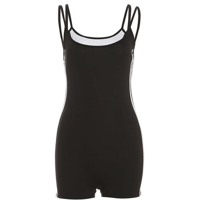 Summer Slim Low Cut Backless Faux Two Piece Suspender Hip Sports Jumpsuit for