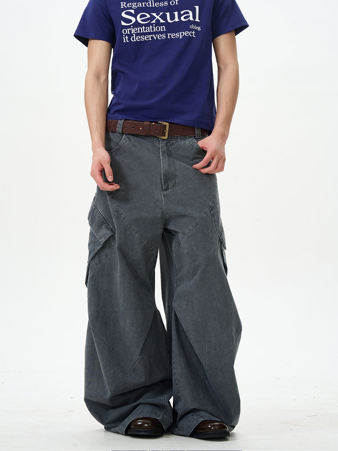 Charcoal Wide-leg Cargo Pants