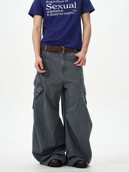 Charcoal Wide-leg Cargo Pants