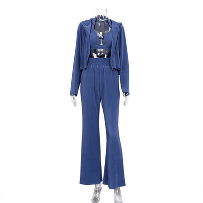 Spring Loose Pants Suit High Waist Long Sleeves Three Piece Set Hair