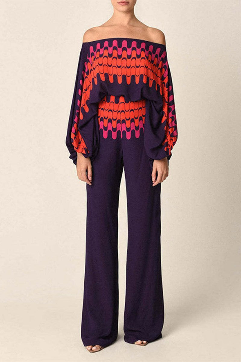 Abstract Waves Two-piece Set - Purple