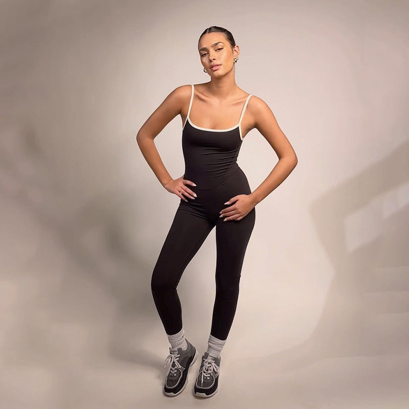Clothing Edge Adjustable Sling Jumpsuit Contrast Color Tight Yoga Sports One Piece Trousers