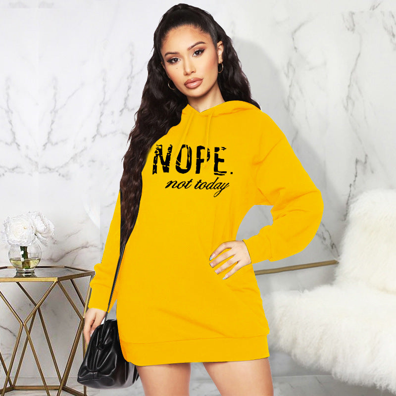 Sweater Autumn Winter Nope Printed Hooded Mid Length Top Short