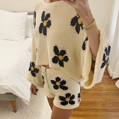 Clothing Print Long Sleeved Woolen Shorts Home Wear Two Piece
