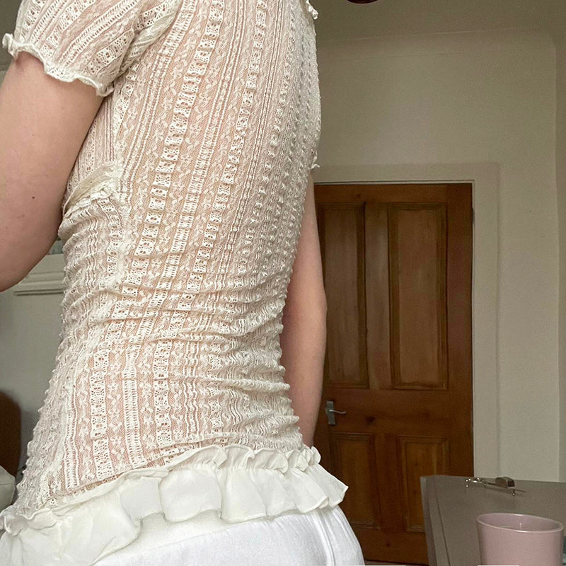Debra Lace Ruffle Blouse Top