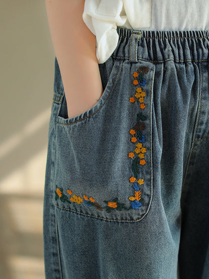 Ripped Embroidered Denim Harem Pants Op1025