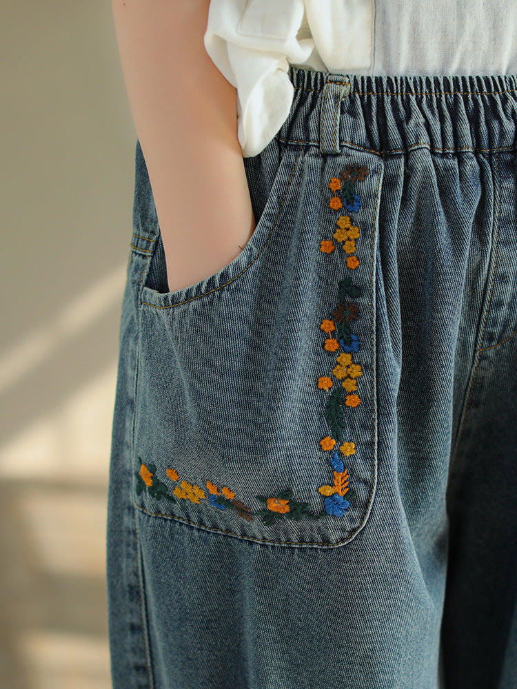 Ripped Embroidered Denim Harem Pants Op1025