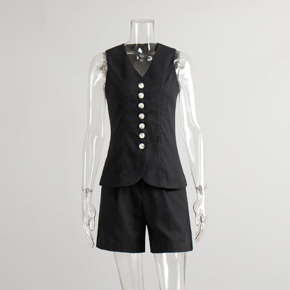 Cotton Linen Vest Shorts Set Summer Office Vest Shorts Set