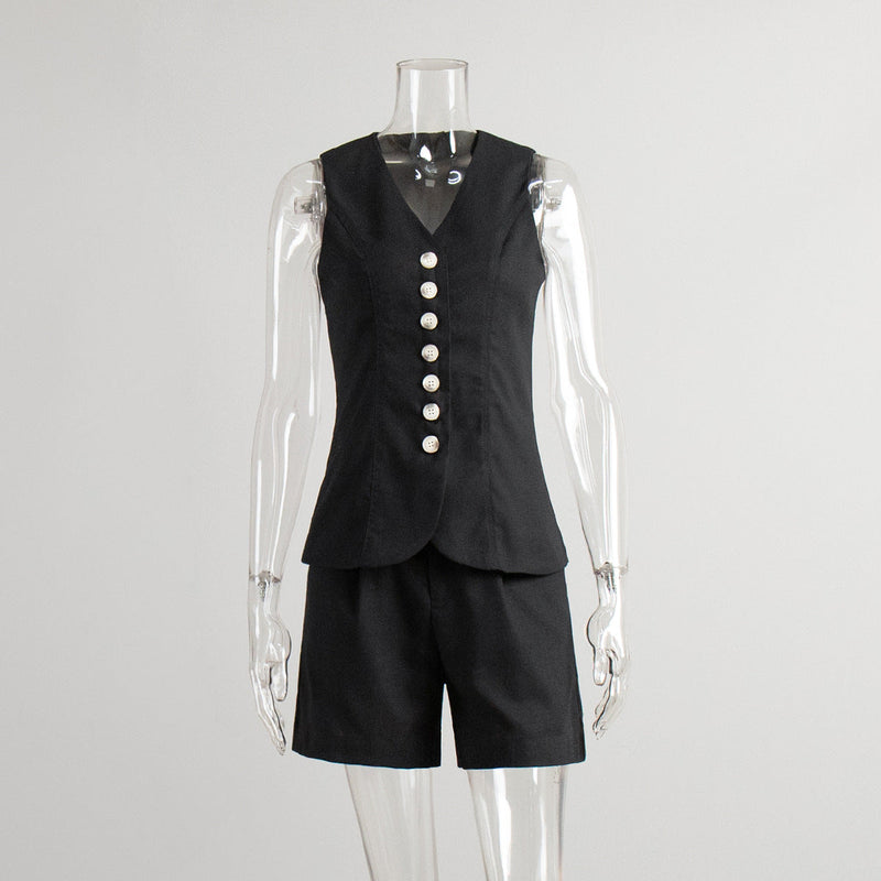 Cotton Linen Vest Shorts Set Summer Office Vest Shorts Set