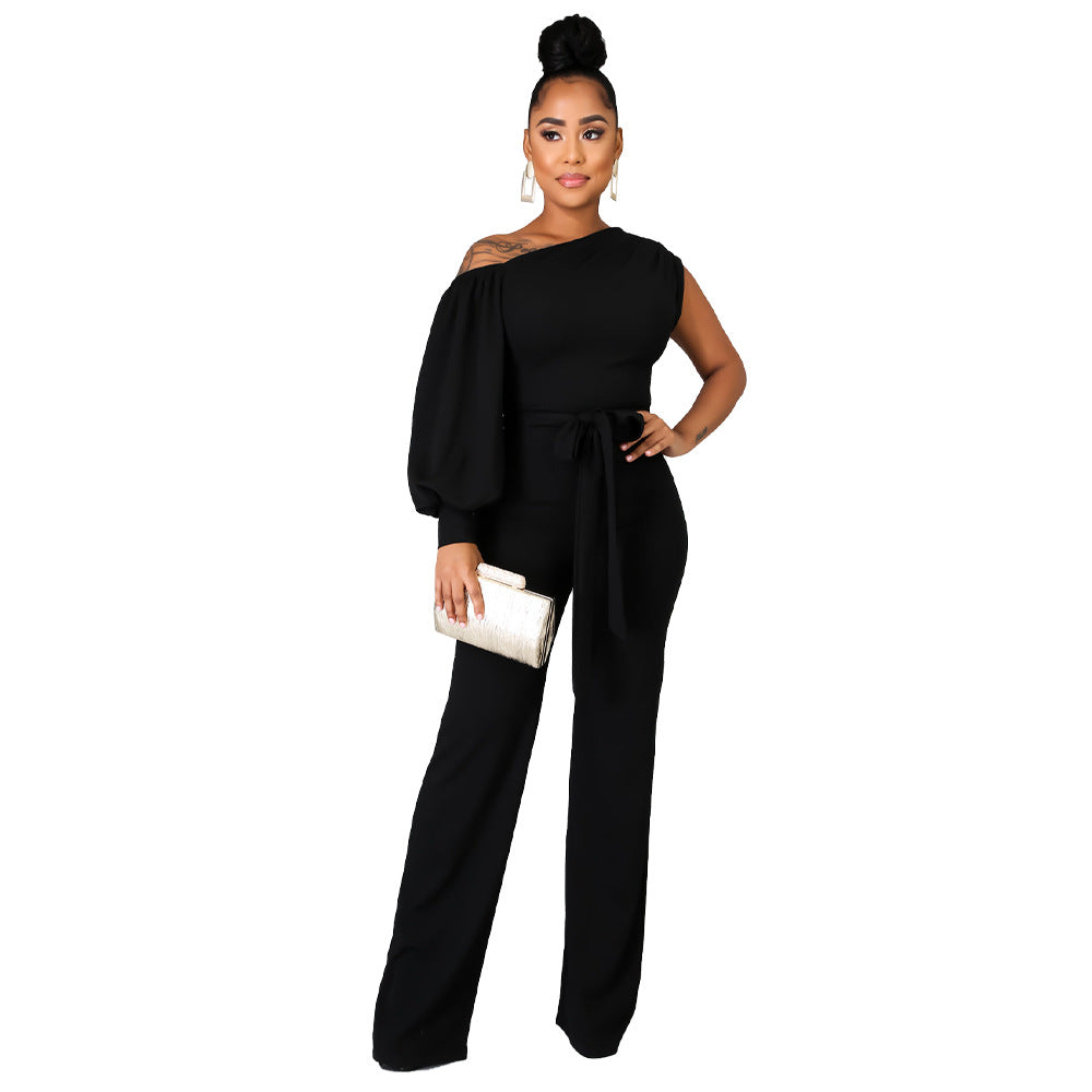 Wear Color One-shoulder Wide Leg Jumpsuit