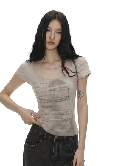 Text and Shadow Print Short Sleeve T-shirt