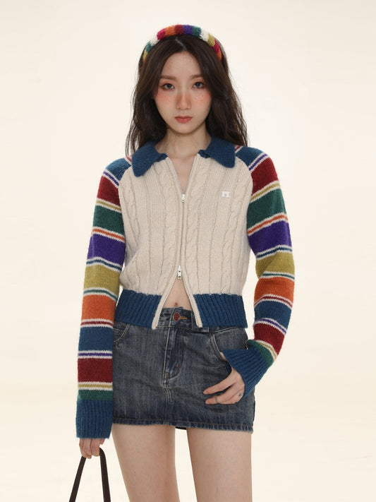 Colorful Striped Raglan Cardigan