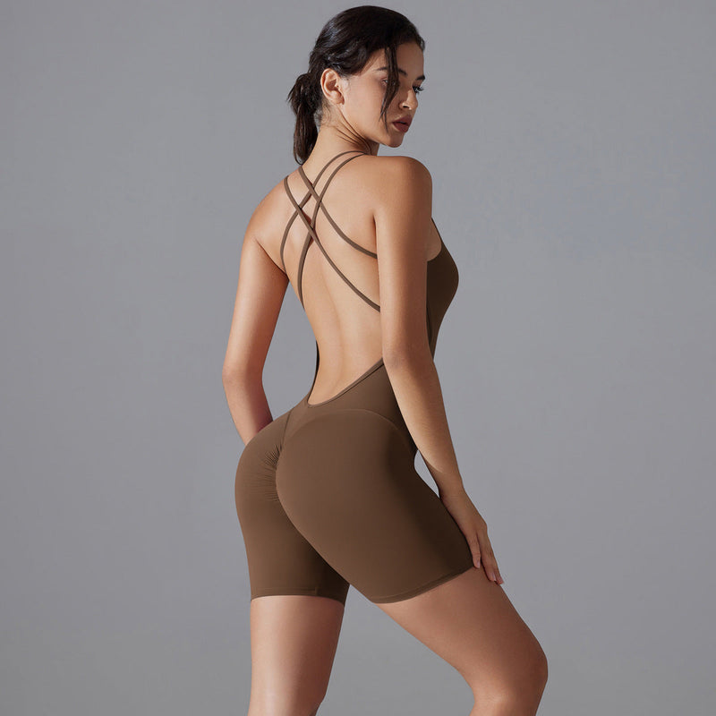 Spring Summer Gym Shaping Romper Yoga Clothes One Piece Belly Contracting Close Fitting Sports Back Shaping One Piece