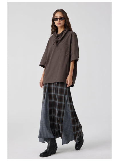 Plaid Asymmetric Panel Mermaid Long Skirt