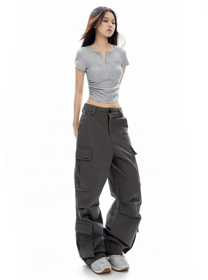 White Cropped T-shirt With Center Ruching