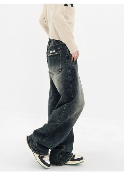 High Street Deep Blue Wide-leg Denim Pants