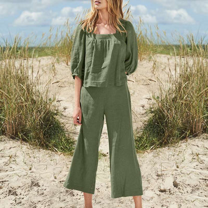 Clothing Color Pants Suit Cotton Linen Long Sleeve Loose Cotton Suit