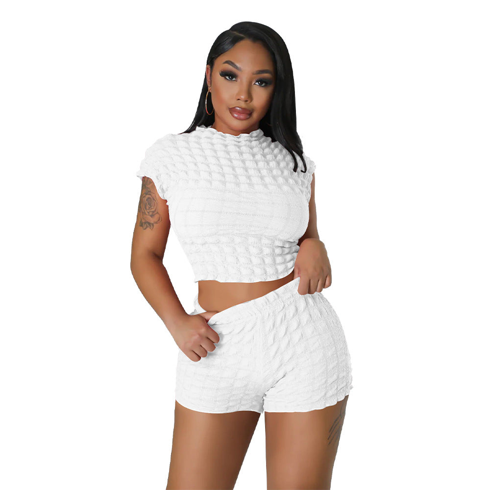 Clothing Popular Sleeveless Cropped Shorts Popcorn Bubble Two Piece Set