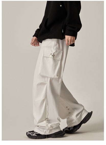 White Loose Cargo Combat Pants
