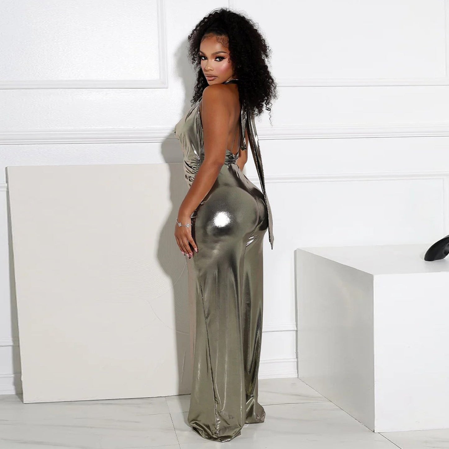 Clothing Swing Collar Halter Backless Wide Leg Jumpsuit