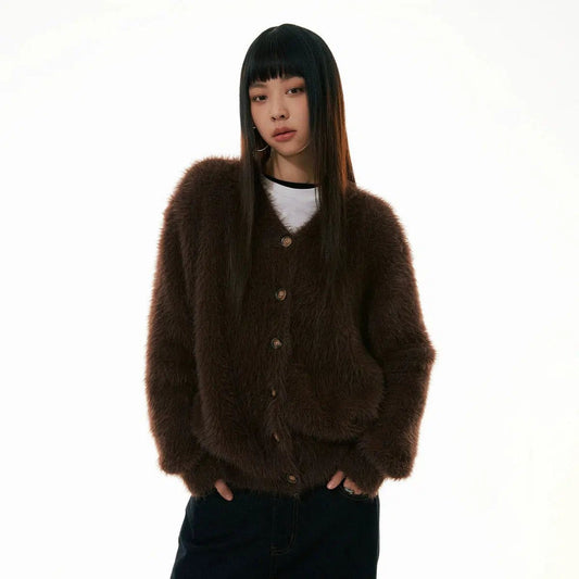 Faux Fur Button-up Sweater
