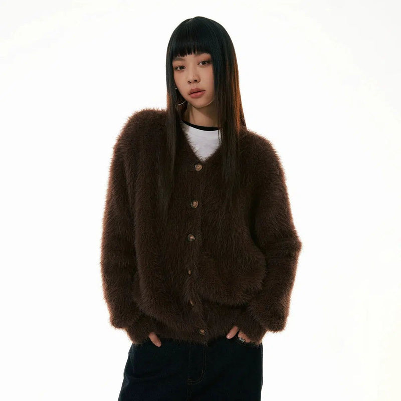 Faux Fur Button-up Sweater