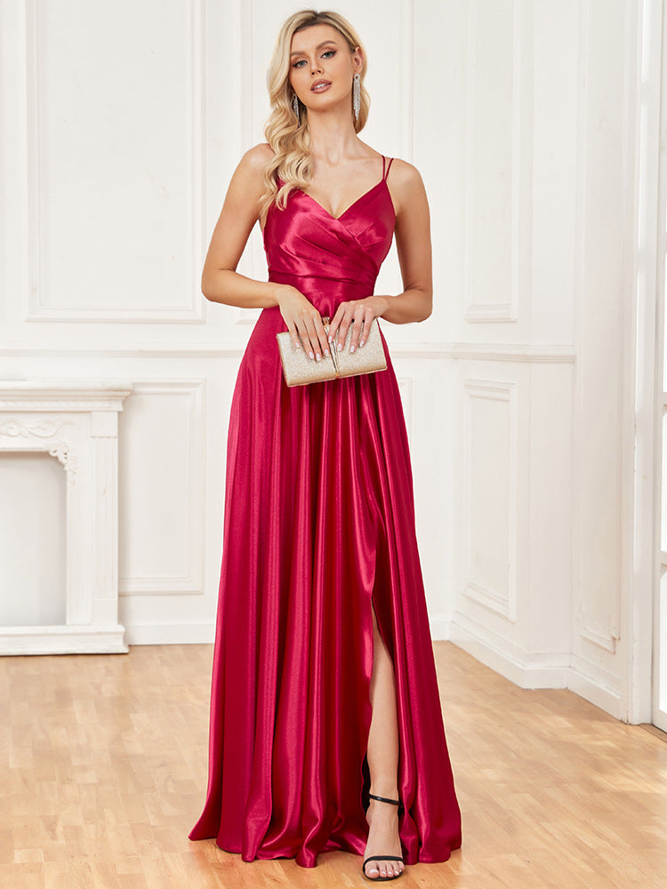 Sling Silk Dress Backless Blue Maxi Dress Bridesmaid Evening Dress