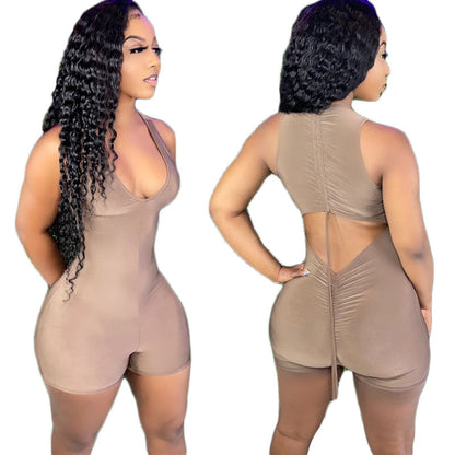 Clothing Vest Sleeveless Pleated Shorts Jumpsuit