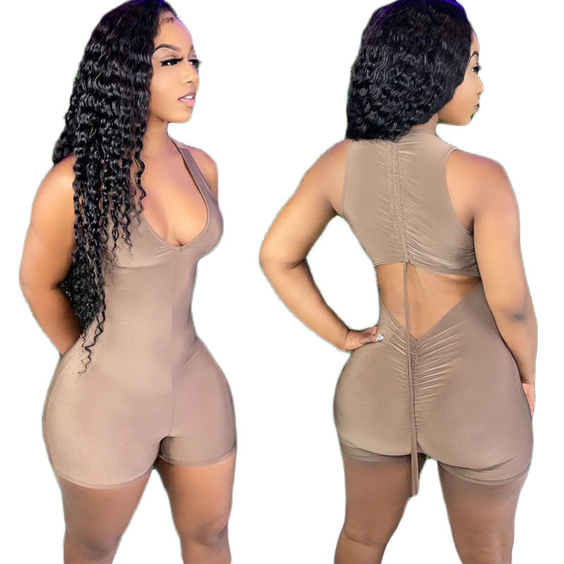 Clothing Vest Sleeveless Pleated Shorts Jumpsuit